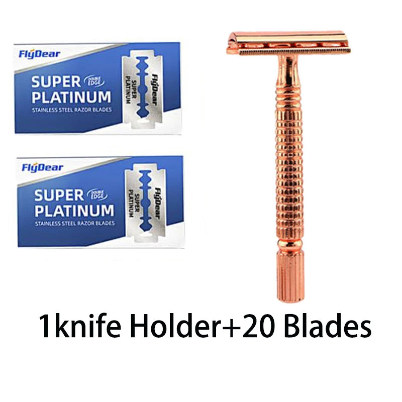 Double Edge Safety Razor - Stainless Steel Butterfly Open with Mirrored Travel Case & Blade Refills for Men Women