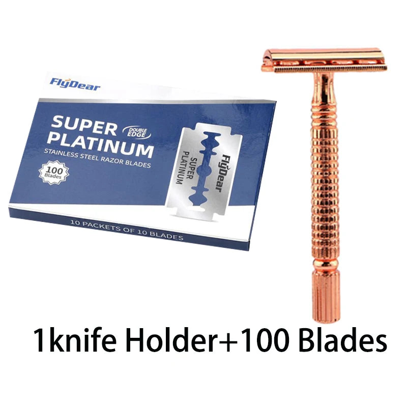 Double Edge Safety Razor - Stainless Steel Butterfly Open with Mirrored Travel Case & Blade Refills for Men Women