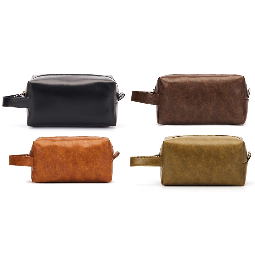Waterproof Vintage Men Leather Toiletry Bag Travel Wash Case Pouch Shaving Kit Bathroom PU Makeup Organizer Wmen Cosmetic Bag