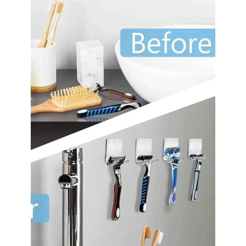 Stainless Steel Shaver Hook Door Rear Bathroom Storage Hook Creative Plug Hook Razor Blade Self-adhesive Hook Single Hook