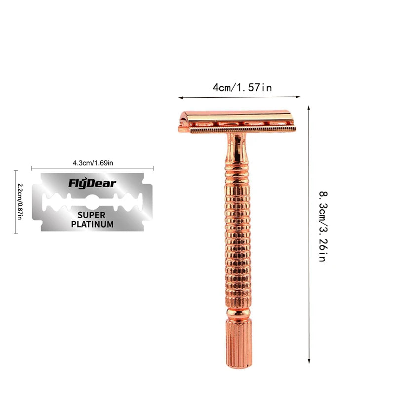 Double Edge Safety Razor - Stainless Steel Butterfly Open with Mirrored Travel Case & Blade Refills for Men Women