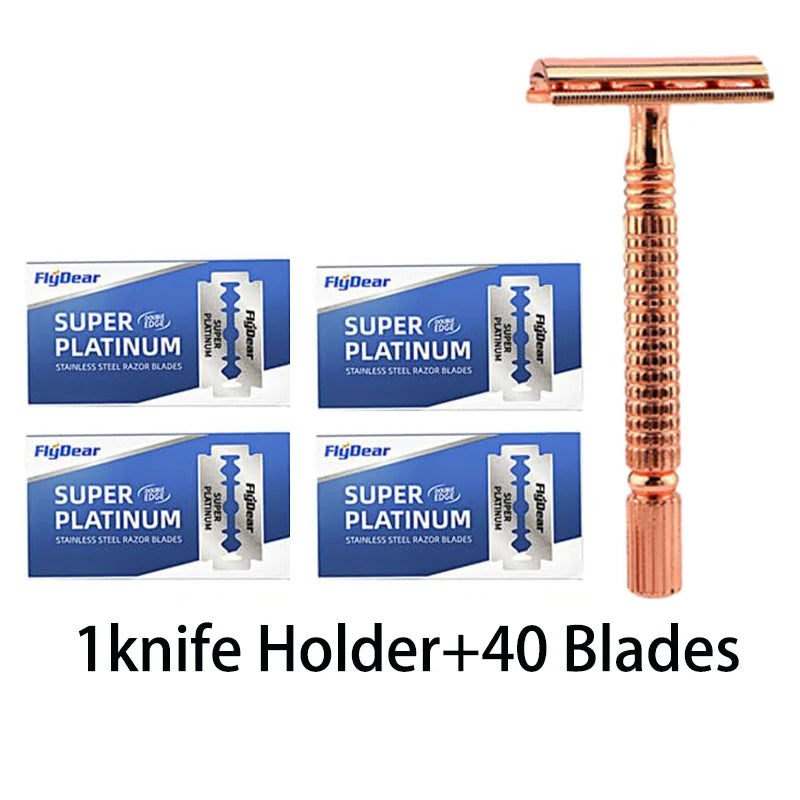 Double Edge Safety Razor - Stainless Steel Butterfly Open with Mirrored Travel Case & Blade Refills for Men Women