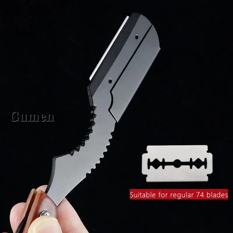 Men's Replaceable Blade Razor With 10pcs Blades Kit Manual Folding Beard Shaving Razor Wooden Handle Barber Shaver Haircut Set