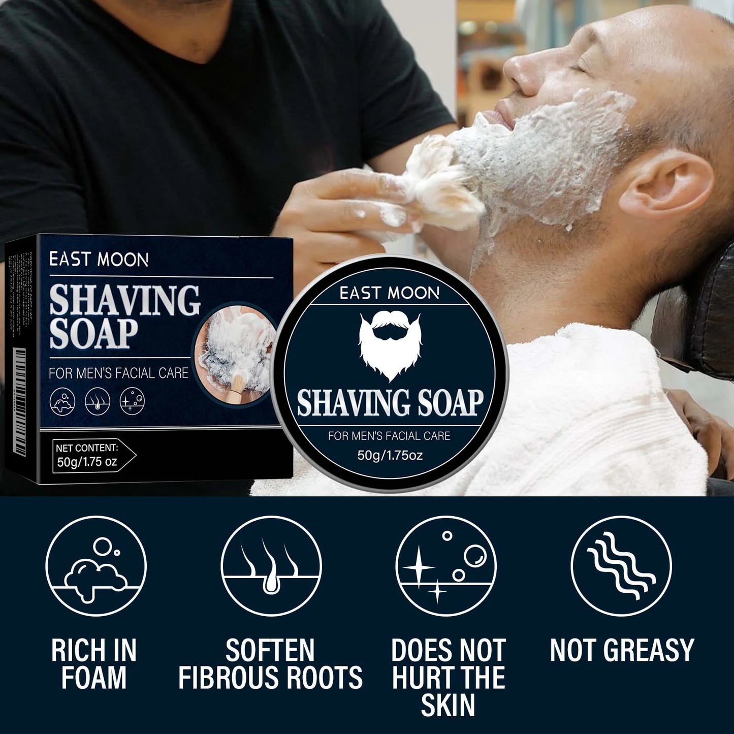 EAST MOON Men's Shaving Soap for Beard Shaving Rich and Smooth Foam for Men's Facial Care Gentle