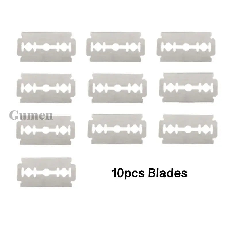 Men's Replaceable Blade Razor With 10pcs Blades Kit Manual Folding Beard Shaving Razor Wooden Handle Barber Shaver Haircut Set