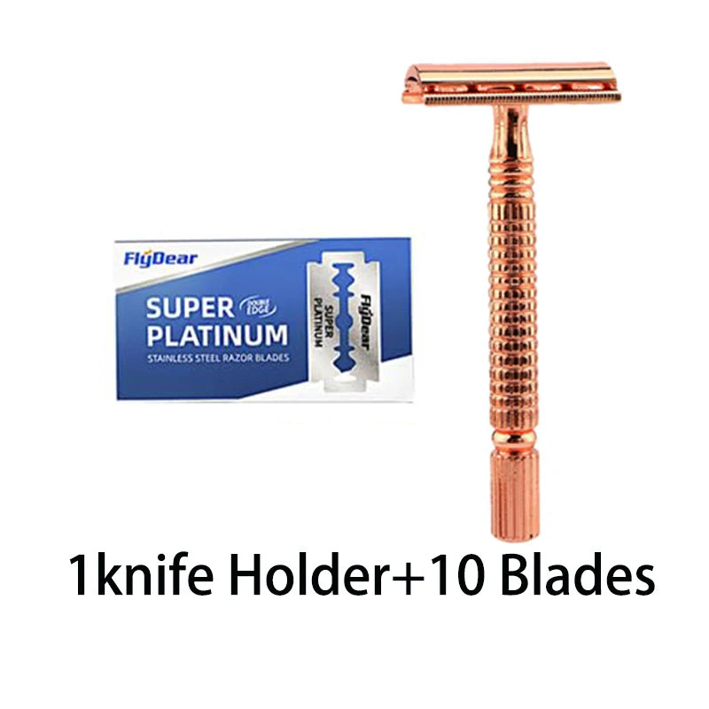 Double Edge Safety Razor - Stainless Steel Butterfly Open with Mirrored Travel Case & Blade Refills for Men Women