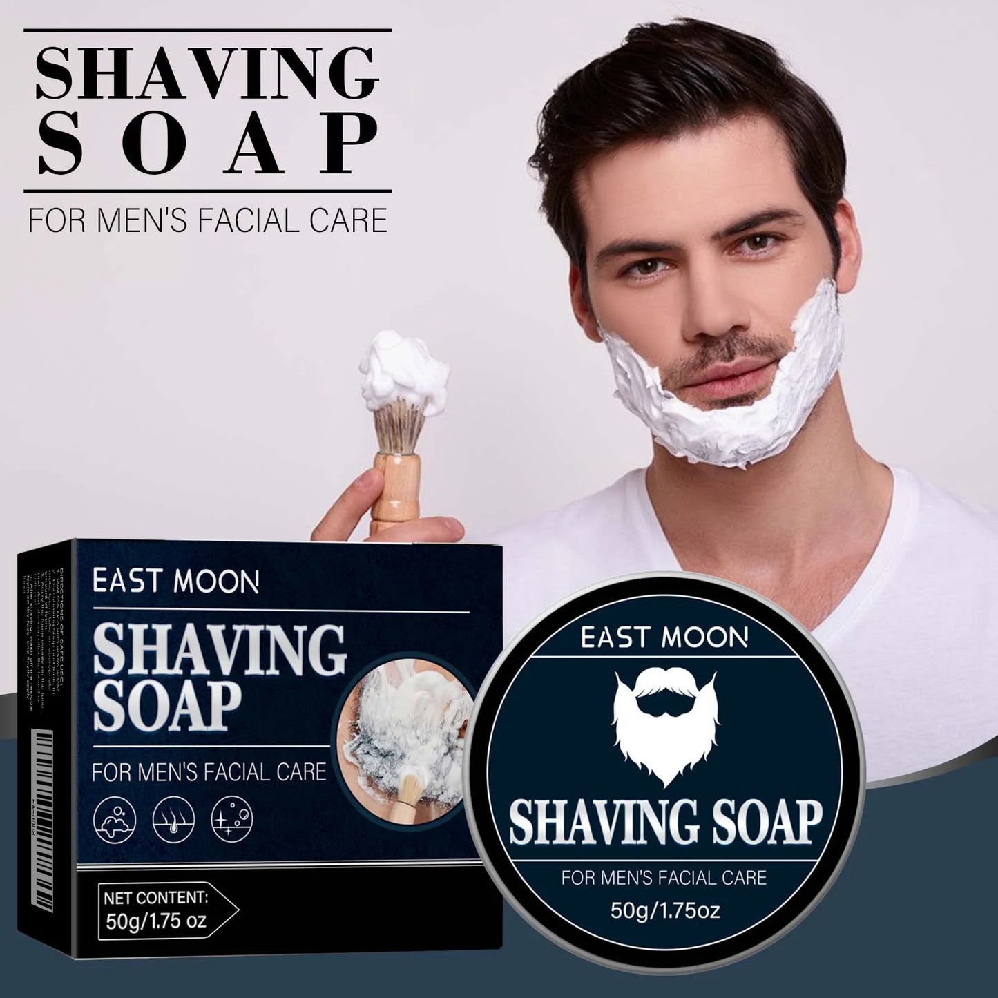EAST MOON Men's Shaving Soap for Beard Shaving Rich and Smooth Foam for Men's Facial Care Gentle
