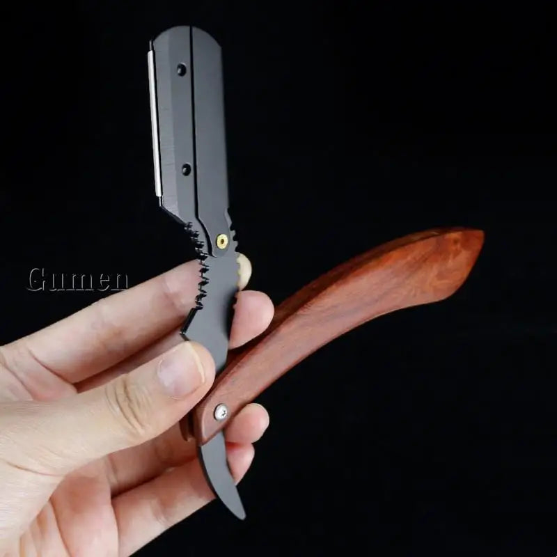 Men's Replaceable Blade Razor With 10pcs Blades Kit Manual Folding Beard Shaving Razor Wooden Handle Barber Shaver Haircut Set