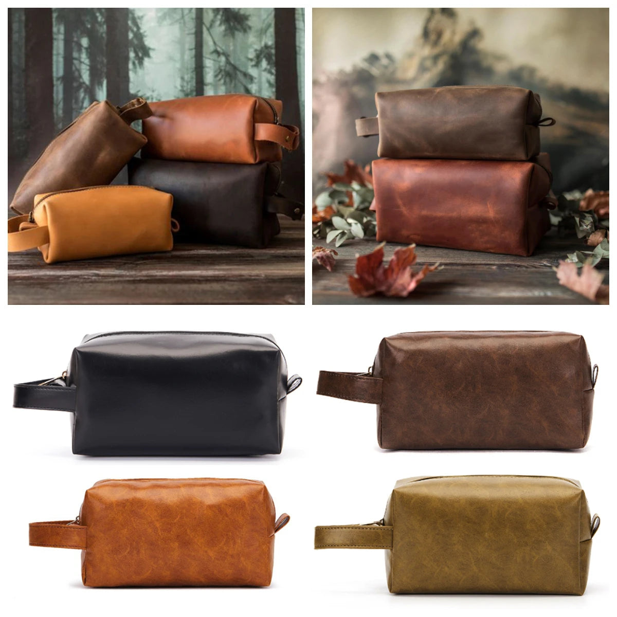 Waterproof Vintage Men Leather Toiletry Bag Travel Wash Case Pouch Shaving Kit Bathroom PU Makeup Organizer Wmen Cosmetic Bag