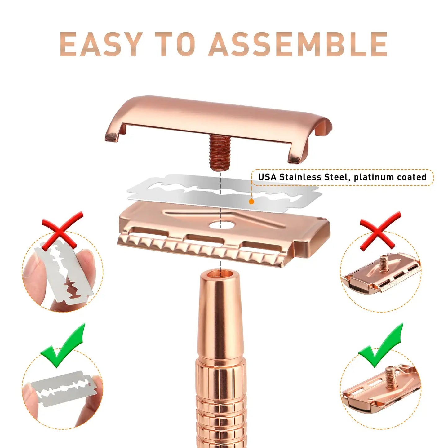 Double Edge Safety Razor - Stainless Steel Butterfly Open with Mirrored Travel Case & Blade Refills for Men Women