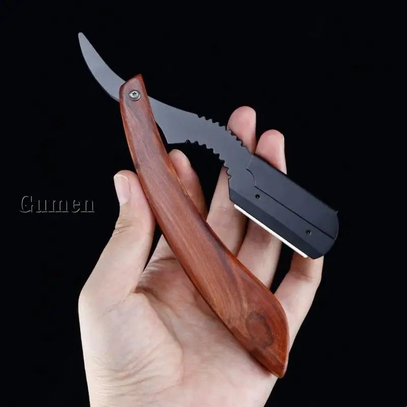 Men's Replaceable Blade Razor With 10pcs Blades Kit Manual Folding Beard Shaving Razor Wooden Handle Barber Shaver Haircut Set