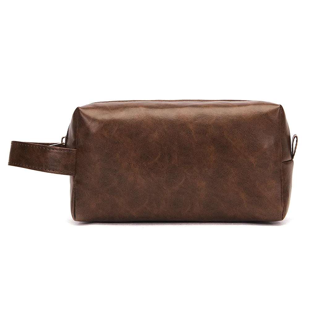 Waterproof Vintage Men Leather Toiletry Bag Travel Wash Case Pouch Shaving Kit Bathroom PU Makeup Organizer Wmen Cosmetic Bag