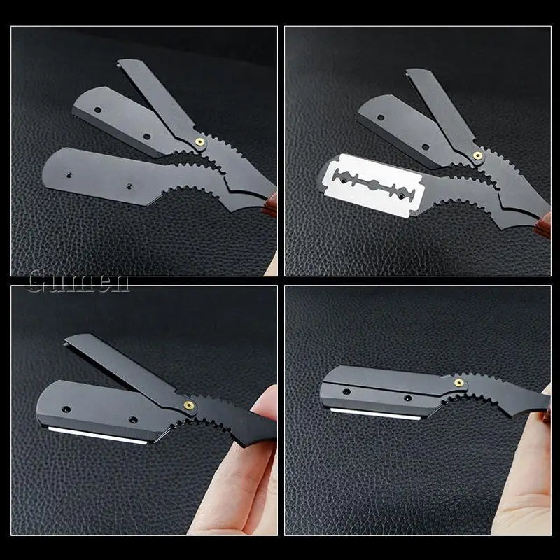 Men's Replaceable Blade Razor With 10pcs Blades Kit Manual Folding Beard Shaving Razor Wooden Handle Barber Shaver Haircut Set