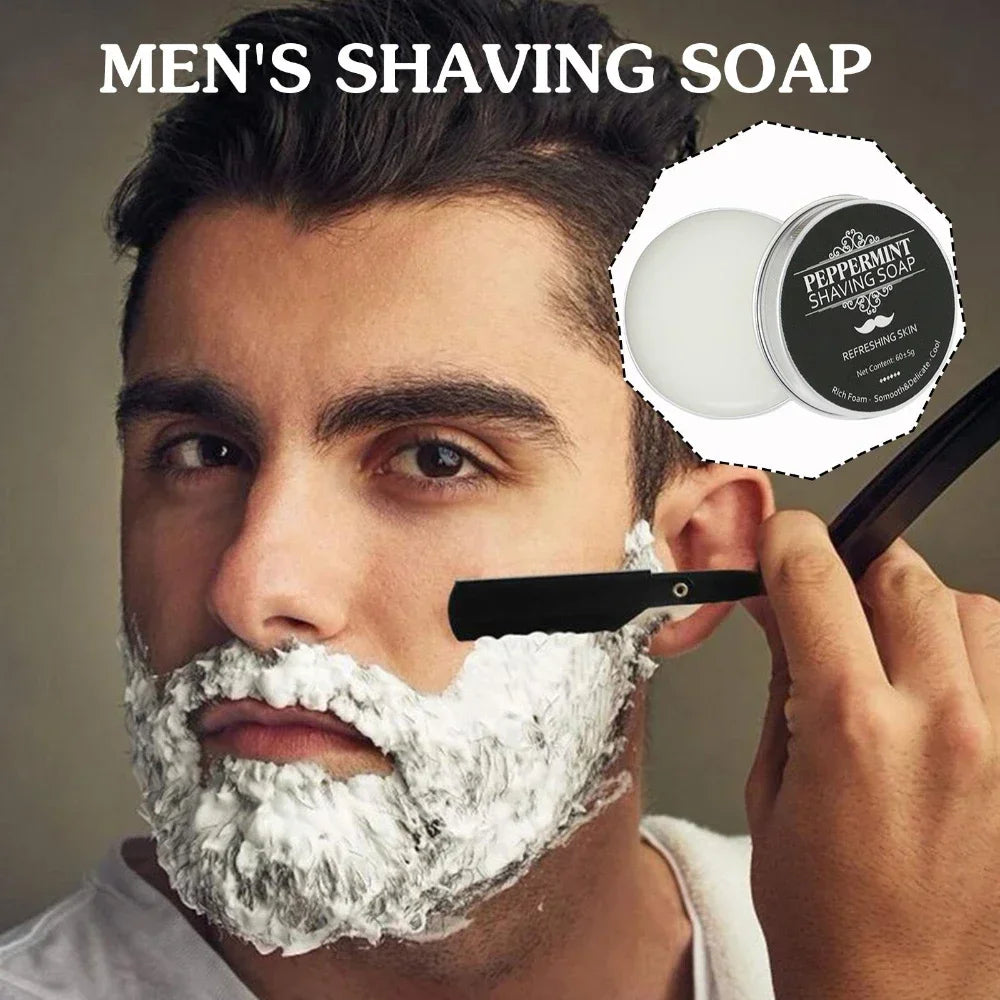 Handmade Men's Beard Shaving Soap Smooth Texture Dense Bar for Clean Fresh Face Organic Foam Shaving Cream for Men