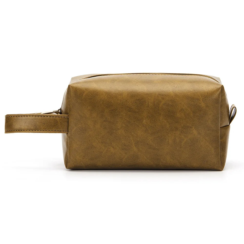 Waterproof Vintage Men Leather Toiletry Bag Travel Wash Case Pouch Shaving Kit Bathroom PU Makeup Organizer Wmen Cosmetic Bag
