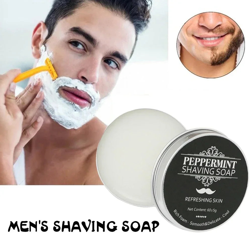 Handmade Men's Beard Shaving Soap Smooth Texture Dense Bar for Clean Fresh Face Organic Foam Shaving Cream for Men