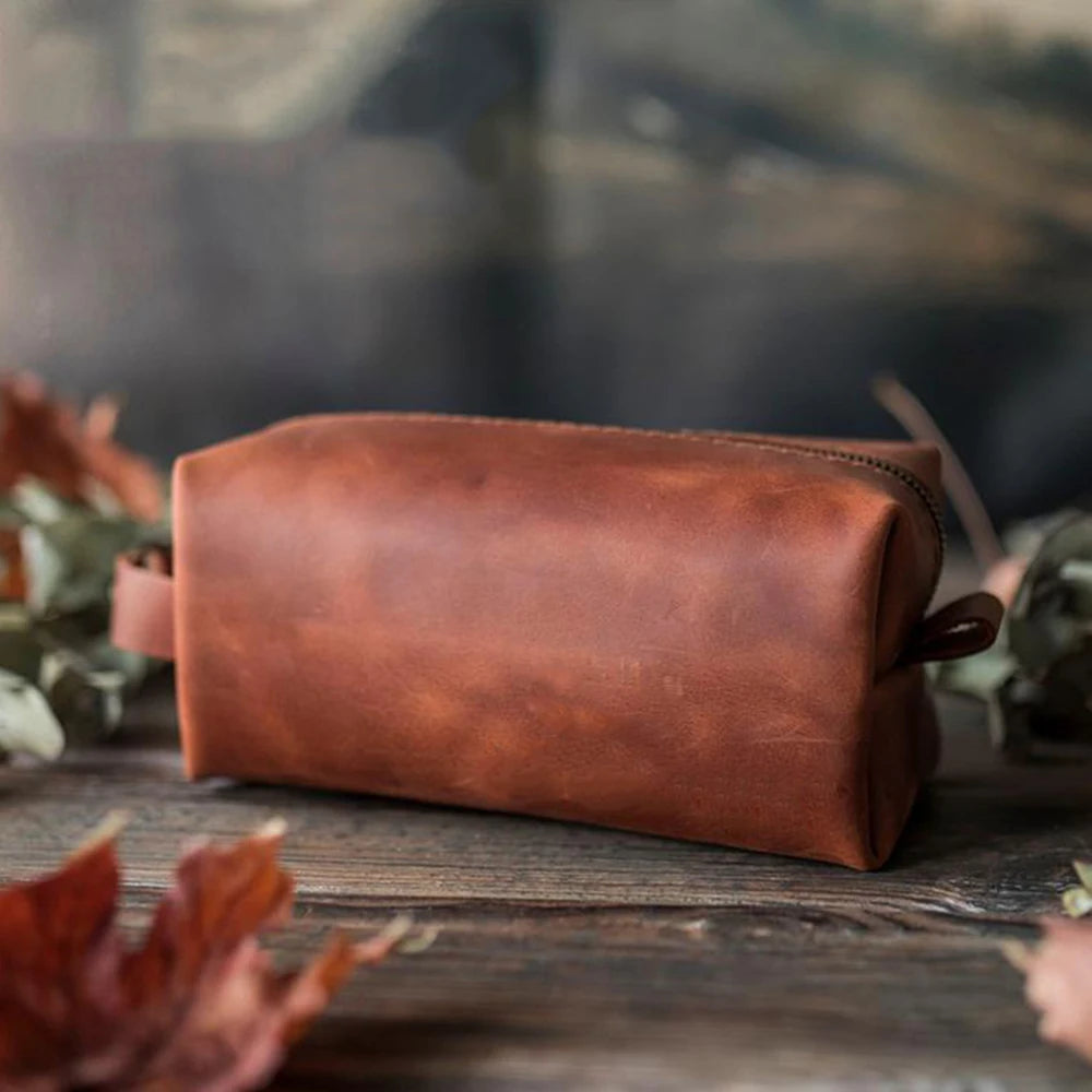 Waterproof Vintage Men Leather Toiletry Bag Travel Wash Case Pouch Shaving Kit Bathroom PU Makeup Organizer Wmen Cosmetic Bag