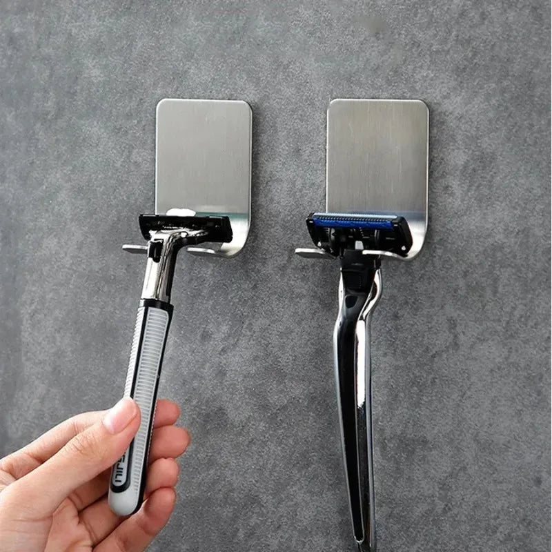 Stainless Steel Shaver Hook Door Rear Bathroom Storage Hook Creative Plug Hook Razor Blade Self-adhesive Hook Single Hook