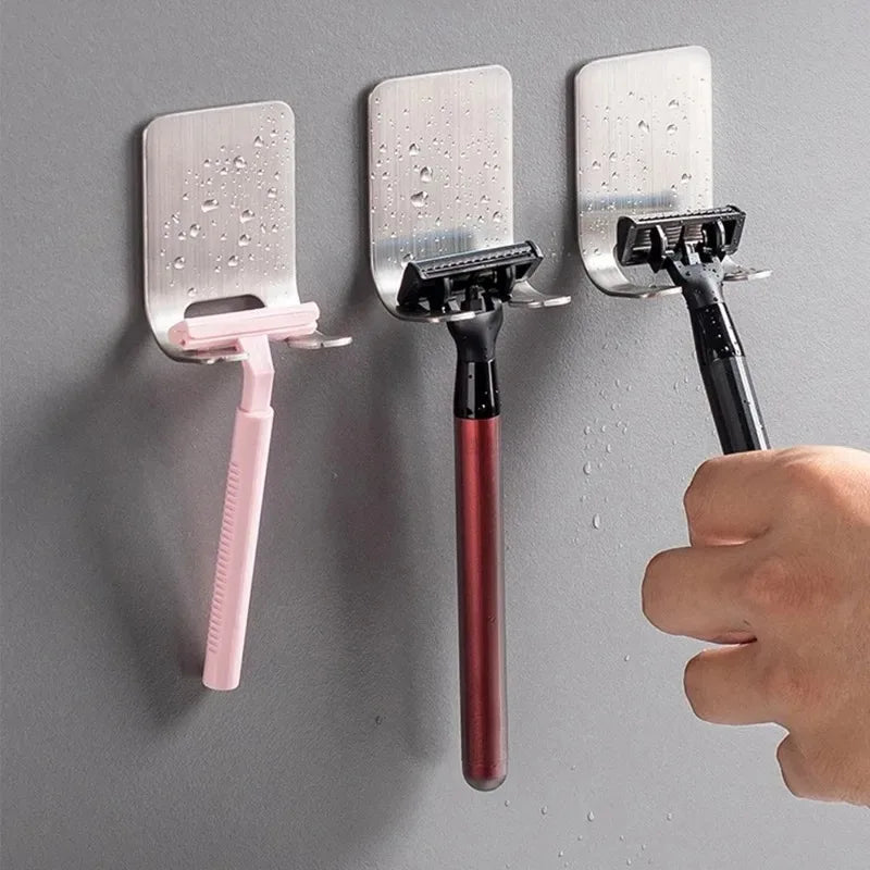 Stainless Steel Shaver Hook Door Rear Bathroom Storage Hook Creative Plug Hook Razor Blade Self-adhesive Hook Single Hook