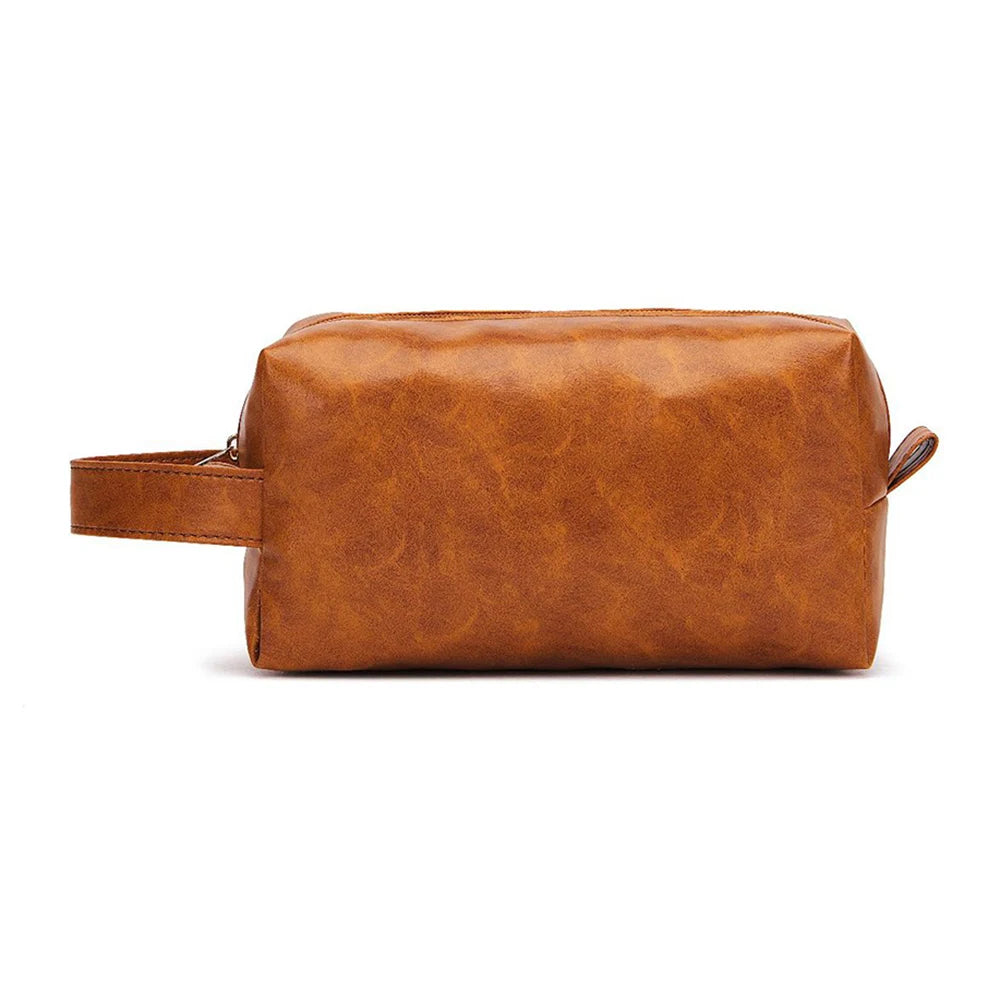 Waterproof Vintage Men Leather Toiletry Bag Travel Wash Case Pouch Shaving Kit Bathroom PU Makeup Organizer Wmen Cosmetic Bag