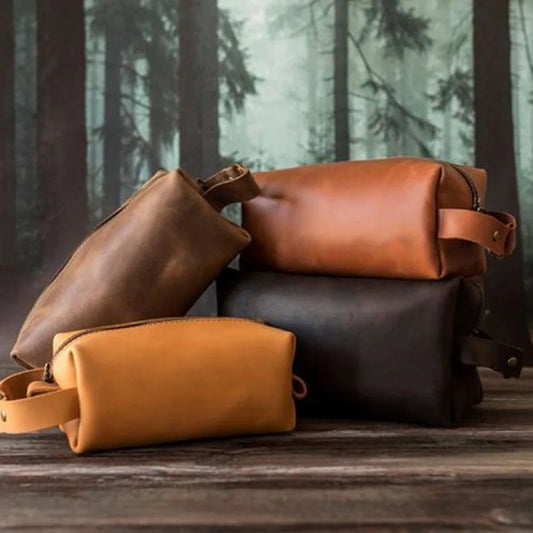 Waterproof Vintage Men Leather Toiletry Bag Travel Wash Case Pouch Shaving Kit Bathroom PU Makeup Organizer Wmen Cosmetic Bag